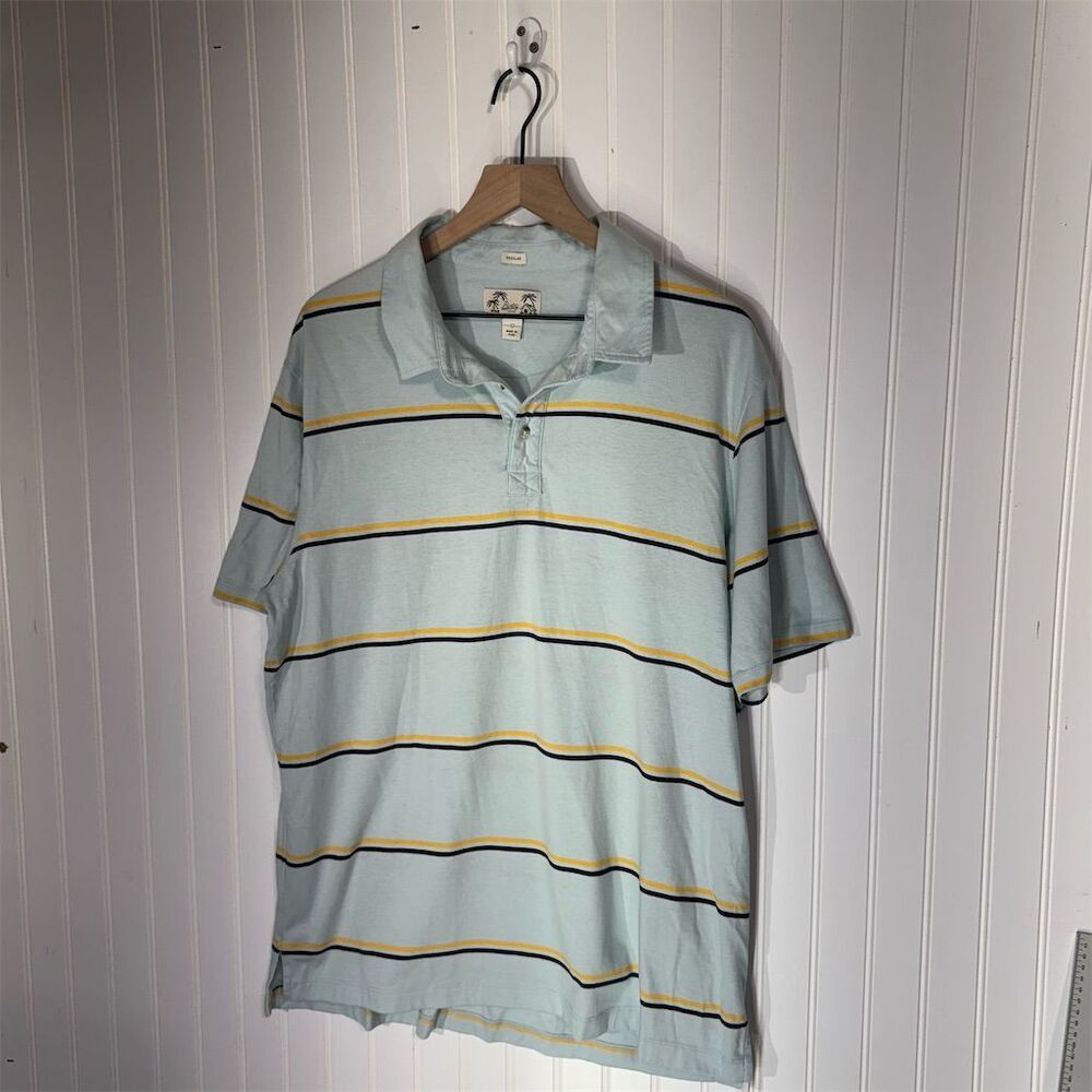 Bixby Nomad Men’s Polo Shirt L Blue Yellow Stripe 100 Cotton Made in Peru Preppy